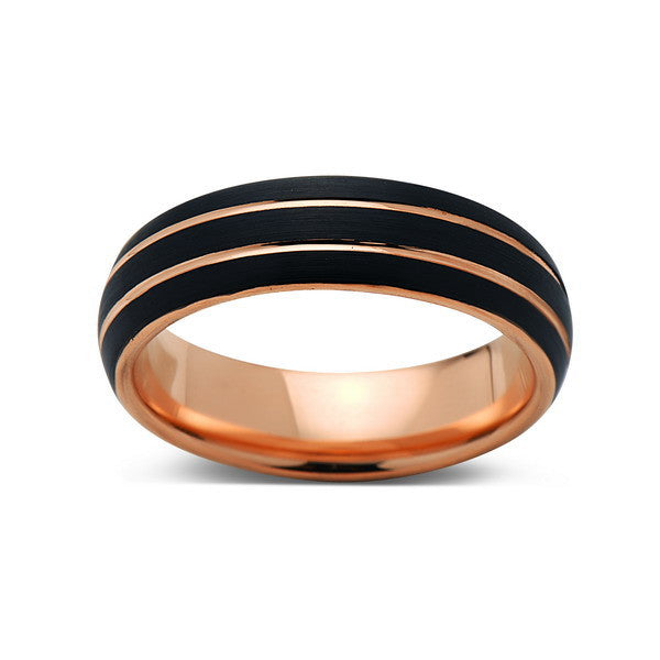 Rose Gold Tungsten Wedding Band - Black Brushed Ring - 6mm Ring - Unique Engagment Band - Comfort Fit - LUXURY BANDS LA