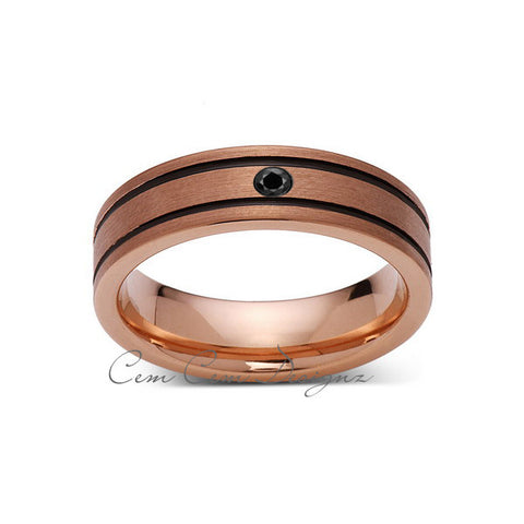 6mm,New,Black Diamond,Rose Brushed,Rose Gold,Black Grooves,Tungsten Ring,Mens Wedding Band,Comfort Fit - LUXURY BANDS LA