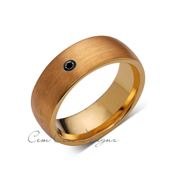 8mm,Mens,Black Diamond,Brushed,Yellow Gold,Tungsten Ring,Yellow Gold,Wedding Band,Comfort Fit - LUXURY BANDS LA