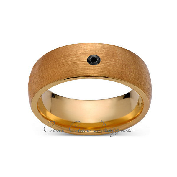 8mm,Mens,Black Diamond,Brushed,Yellow Gold,Tungsten Ring,Yellow Gold,Wedding Band,Comfort Fit - LUXURY BANDS LA