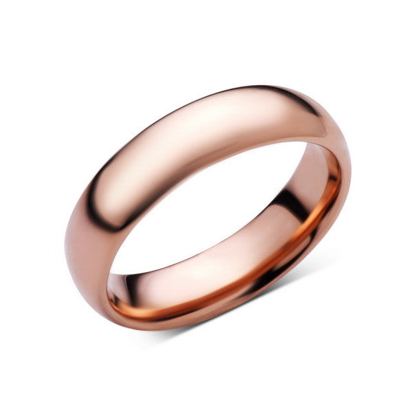 Rose Gold Tungsten Wedding Band - Rose Gold High Polish Tungsten Ring - 6mm - Dome - Tungsten Carbide - Engagement Band - Comfort Fit - LUXURY BANDS LA