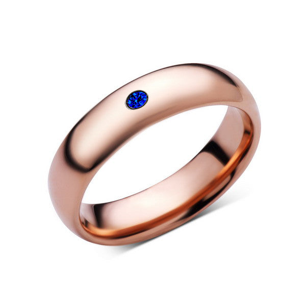 6mm,Mens,Blue Sapphire,Rose Gold,Tungsten Ring,Rose Gold,Wedding Band,Comfort Fit - LUXURY BANDS LA