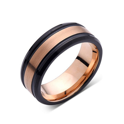 Rose Gold Tungsten Wedding Band - Brushed Ring - Black Wedding Band - 8mm Ring - Unique Engagment Band - Comfort Fit - LUXURY BANDS LA