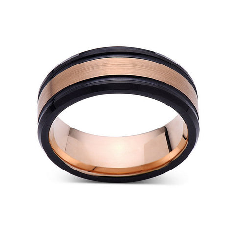 Rose Gold Tungsten Wedding Band - Brushed Ring - Black Wedding Band - 8mm Ring - Unique Engagment Band - Comfort Fit - LUXURY BANDS LA