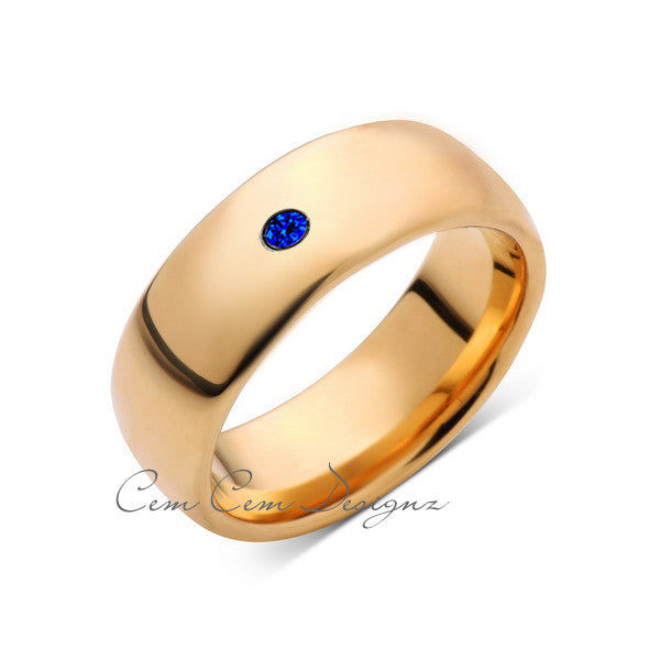 8mm,Mens,Blue Sapphire,Yellow Gold,Tungsten Ring,Yellow Gold,Wedding Band,Comfort Fit - LUXURY BANDS LA