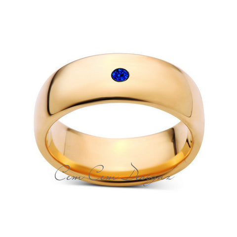 8mm,Mens,Blue Sapphire,Yellow Gold,Tungsten Ring,Yellow Gold,Wedding Band,Comfort Fit - LUXURY BANDS LA