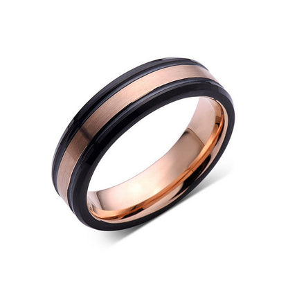 Rose Gold Tungsten Wedding Band - Brushed Ring - Black Wedding Band - 6mm Ring - Unique Engagment Band - Comfort Fit - LUXURY BANDS LA