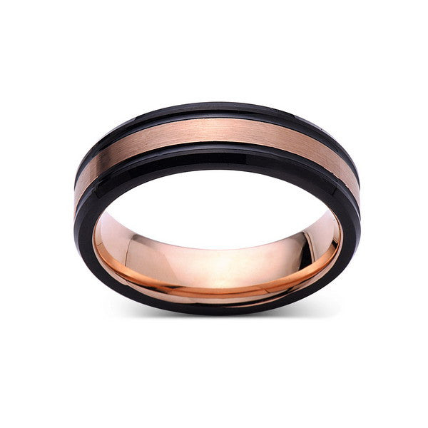 Rose Gold Tungsten Wedding Band - Brushed Ring - Black Wedding Band - 6mm Ring - Unique Engagment Band - Comfort Fit - LUXURY BANDS LA