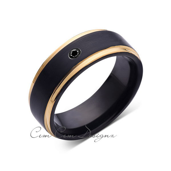 8mm,Mens,Black Diamond Band,Black Brushed,Yellow Gold,Tungsten Ring,Yellow  Gold,Wedding Ring,Comfort Fit - LUXURY BANDS LA