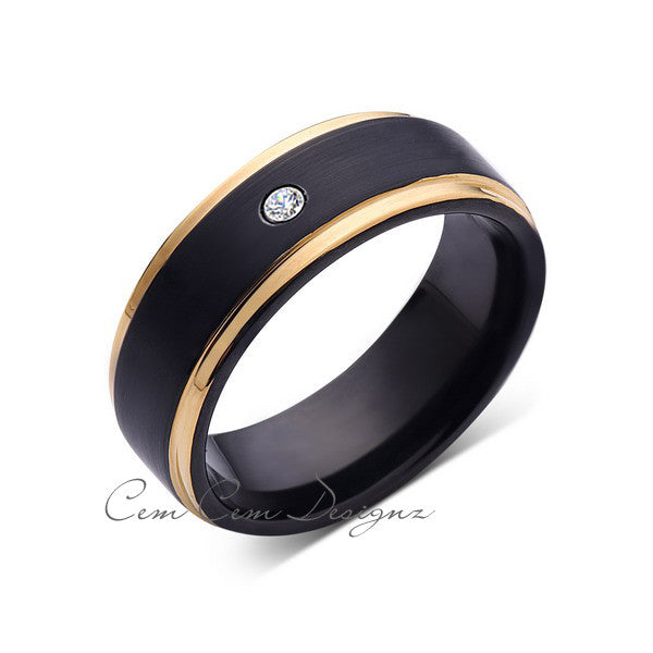 8mm,Mens,Diamond,Yellow Gold,Wedding Band,unique,Black Brushed,Birthstone,Tungsten Ring,Comfort Fit - LUXURY BANDS LA