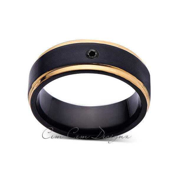 8mm,Mens,Black Diamond Band,Black Brushed,Yellow Gold,Tungsten Ring,Yellow  Gold,Wedding Ring,Comfort Fit - LUXURY BANDS LA