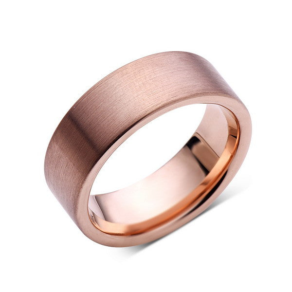 Rose Gold Tungsten Wedding Band - Rose Gold Brushed Tungsten Ring - 8mm - Pipe Cut  - Tungsten Carbide - Engagement Band - Comfort Fit - LUXURY BANDS LA