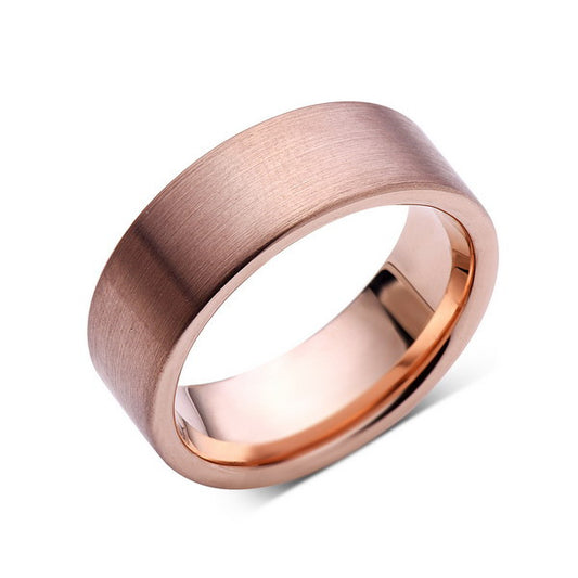 Rose Gold Tungsten Wedding Band - Rose Gold Brushed Tungsten Ring - 8mm - Pipe Cut  - Tungsten Carbide - Engagement Band - Comfort Fit - LUXURY BANDS LA