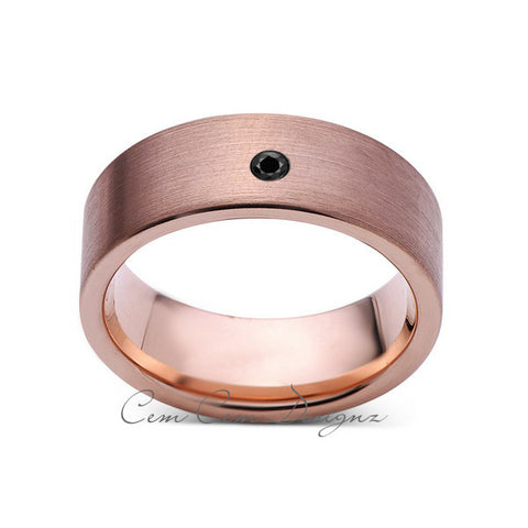 8mm,Mens,Black Diamond,Brushed,Rose Gold,Tungsten Ring,Pipe Cut,Wedding Band,Comfort Fit - LUXURY BANDS LA