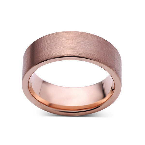 Rose Gold Tungsten Wedding Band - Rose Gold Brushed Tungsten Ring - 8mm - Pipe Cut  - Tungsten Carbide - Engagement Band - Comfort Fit - LUXURY BANDS LA