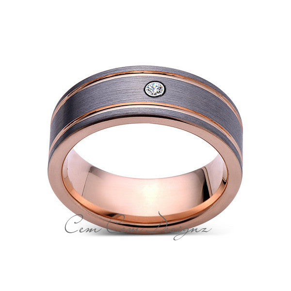 8mm,Mens,Diamond,Rose Gold,Wedding Band,unique,Brushed,Rose Gold,Tungsten Ring,Comfort Fit - LUXURY BANDS LA