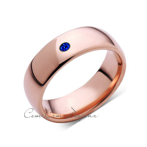 8mm,Mens,Blue Sapphire,Rose Gold,Tungsten Ring,Rose Gold,Wedding Band,Comfort Fit - LUXURY BANDS LA