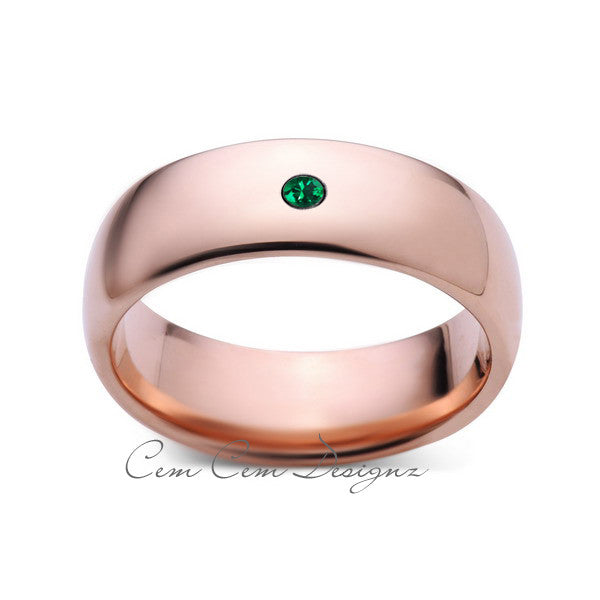 8mm,Mens,Green Emerald,Rose Gold,Tungsten Ring,Rose Gold,Birthstone,Wedding Band,Comfort Fit - LUXURY BANDS LA