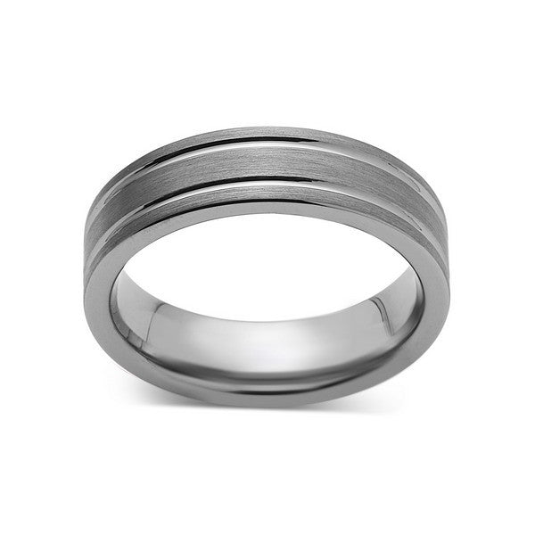 Gray Brushed Tungsten Ring - Pipe Cut - Groove - Gunmetal - 6mm - Engagement Band - LUXURY BANDS LA