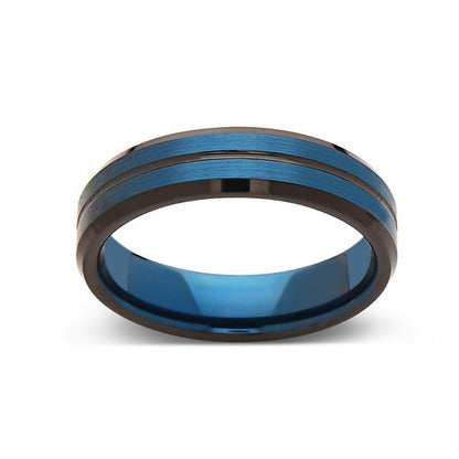 Blue Tungsten Wedding Band - Blue Brushed Tungsten Ring - 6mm - Mens Ring - Tungsten Carbide - Engagement Band - Comfort Fit - LUXURY BANDS LA