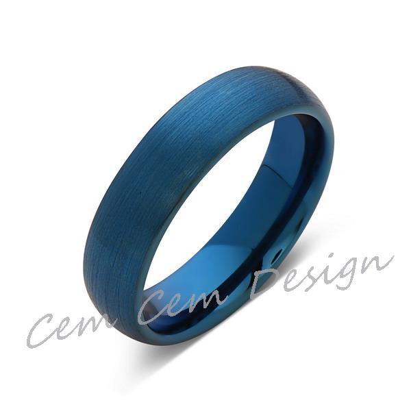 Blue Tungsten Wedding Ring - Blue Brushed Tungsten Band - 6mm - Mens Ring - Tungsten Carbide - Engagement Band - Comfort Fit - LUXURY BANDS LA