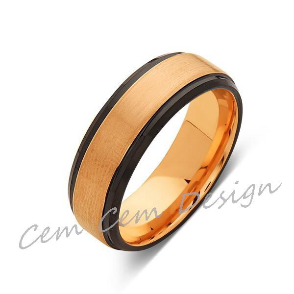 8mm,New,Unique,Brushed,Rose Gold,Black,Tungsten Ring,Mens Wedding Band,Unisex,Comfort Fit - LUXURY BANDS LA
