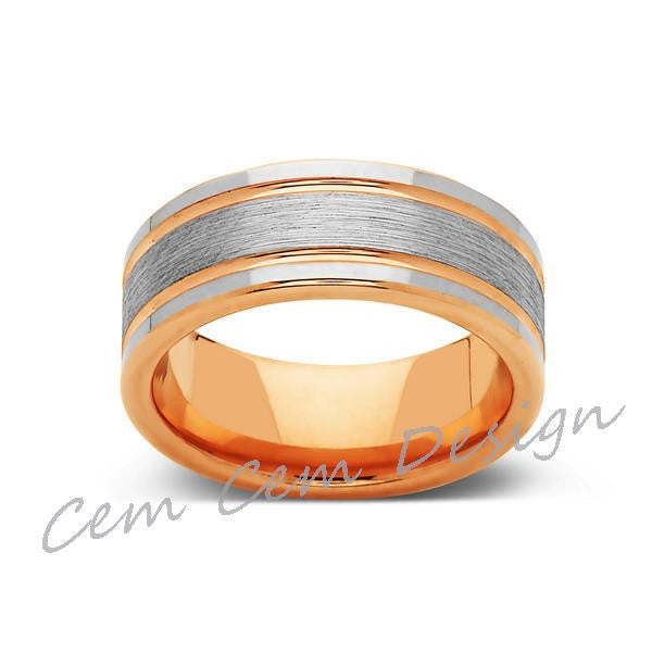 8mm,New,Unique,High Polish,Brushed,Rose Gold,Tungsten Ring,Wedding Band,Mens,Comfort Fit - LUXURY BANDS LA