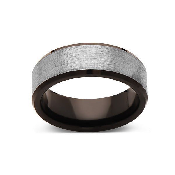 Black Tungsten Wedding Band - Gray Satin Brushed Ring - 8MM - Beveled Edges - Unique - Mens Engagement Ring - Comfort Fit - LUXURY BANDS LA