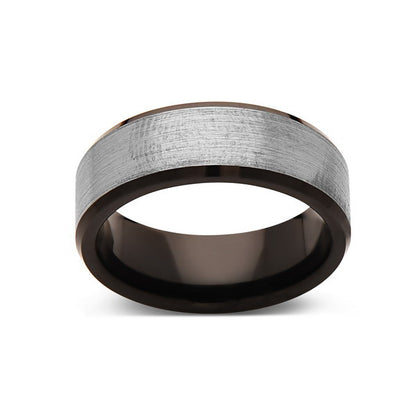 Black Tungsten Wedding Band - Gray Satin Brushed Ring - 8MM - Beveled Edges - Unique - Mens Engagement Ring - Comfort Fit - LUXURY BANDS LA