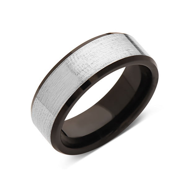 Black Tungsten Wedding Band - Gray Satin Brushed Ring - 8MM - Beveled Edges - Unique - Mens Engagement Ring - Comfort Fit - LUXURY BANDS LA