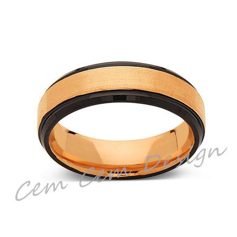 6mm,New,Unique,Brushed,Rose Gold,Black,Tungsten Ring,Mens Wedding Band,Unisex,Comfort Fit - LUXURY BANDS LA