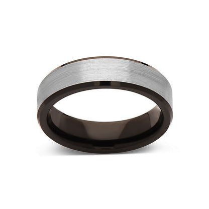 Black Tungsten Wedding Band - Gray Satin Brushed Ring - 6MM - Beveled Edges - Unique - Mens Engagement Ring - Comfort Fit - LUXURY BANDS LA