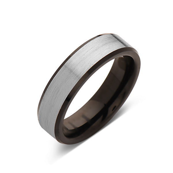 Black Tungsten Wedding Band - Gray Satin Brushed Ring - 6MM - Beveled Edges - Unique - Mens Engagement Ring - Comfort Fit - LUXURY BANDS LA