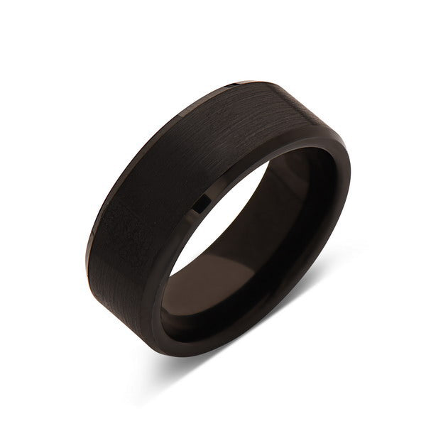 Black Tungsten Wedding Band - Brushed Black Ring - 8mm- Mens Ring - Tungsten Carbide- Engagement Band - Comfort Fit - LUXURY BANDS LA