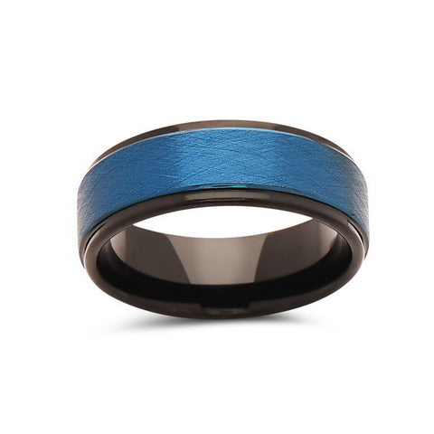 Blue Tungsten Wedding Band - Brushed Blue Tungsten Ring - 8mm - Mens Ring - Tungsten Carbide - Engagement Band - Comfort Fit - LUXURY BANDS LA