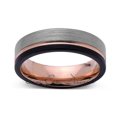 Rose Gold Tungsten Wedding Band - Gray and Black Brushed Tungsten Ring - 6mm - Mens Ring - Tungsten Carbide - Engagement Band - Comfort Fit - LUXURY BANDS LA