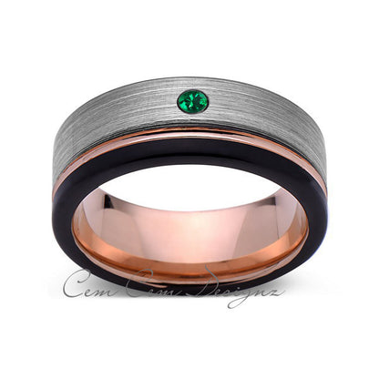 8mm,Mens,Green Emerald,Gray,Black,Brushed,Rose Gold,Tungsten Ring,Rose Gold,Wedding Band,Birthstone,Comfort Fit - LUXURY BANDS LA