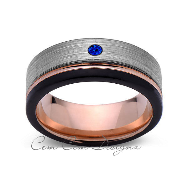 8mm,Mens,Blue Sapphire,Black,Gray Brushed,Rose Gold,Tungsten Ring,Rose Gold,Wedding Band,Comfort Fit - LUXURY BANDS LA