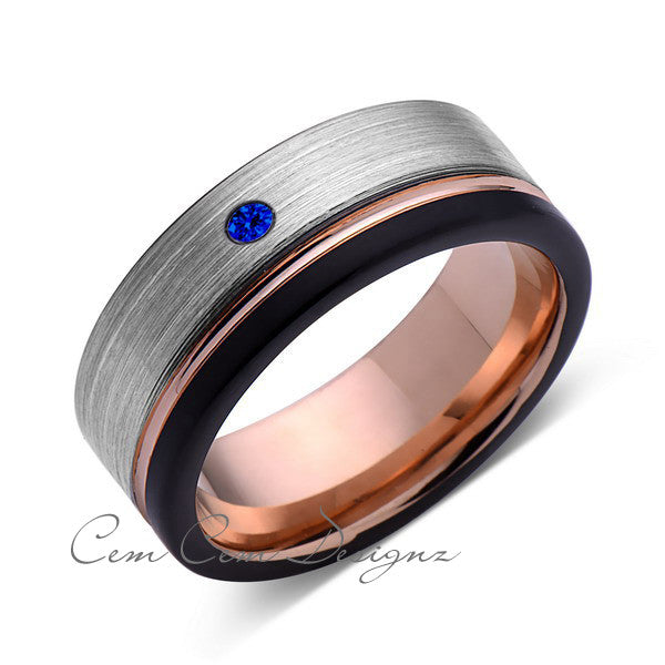 8mm,Mens,Blue Sapphire,Black,Gray Brushed,Rose Gold,Tungsten Ring,Rose Gold,Wedding Band,Comfort Fit - LUXURY BANDS LA