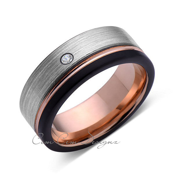 8mm,Mens,Diamond,Gray,Black,Brushed,Rose Gold,Tungsten Ring,Rose Gold,Wedding Band,Comfort Fit - LUXURY BANDS LA