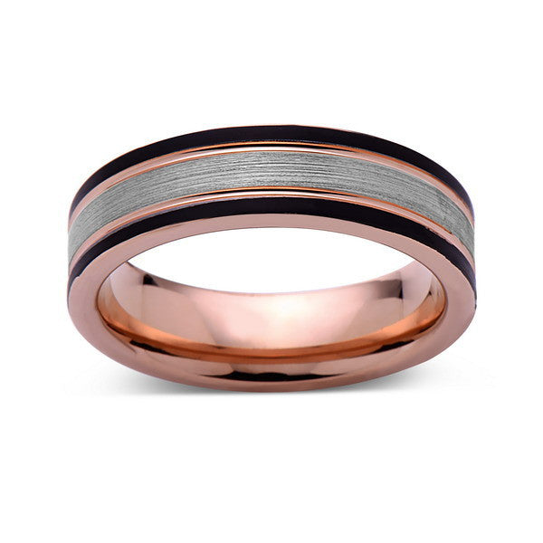 Rose Gold Tungsten Wedding Band - Gray Brushed Ring - Pipe Cut - 6mm Ring - Unique Engagement Band - Comfort Fit - LUXURY BANDS LA