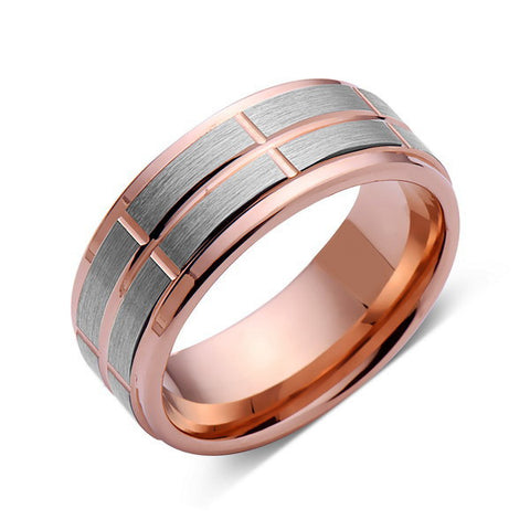 Rose Gold Tungsten Ring - Gray Brushed Wedding Band - 8 mm Ring - Unique Engagment Band - Comfort Fit - LUXURY BANDS LA