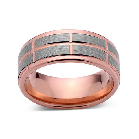 Rose Gold Tungsten Ring - Gray Brushed Wedding Band - 8 mm Ring - Unique Engagment Band - Comfort Fit - LUXURY BANDS LA