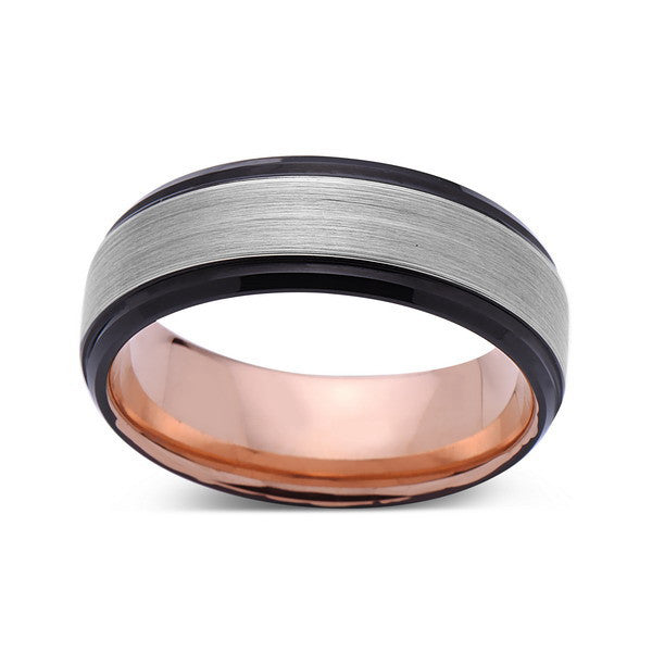 Rose Gold Tungsten Wedding Band - Gray Brushed Ring - 8mm Ring - Unique Engagment Band - Comfor Fit - LUXURY BANDS LA