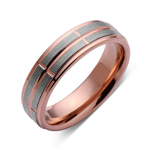 Rose Gold Tungsten Ring - Gray Brushed Wedding Band - 6 mm Ring - Unique Engagment Band - Comfort Fit - LUXURY BANDS LA