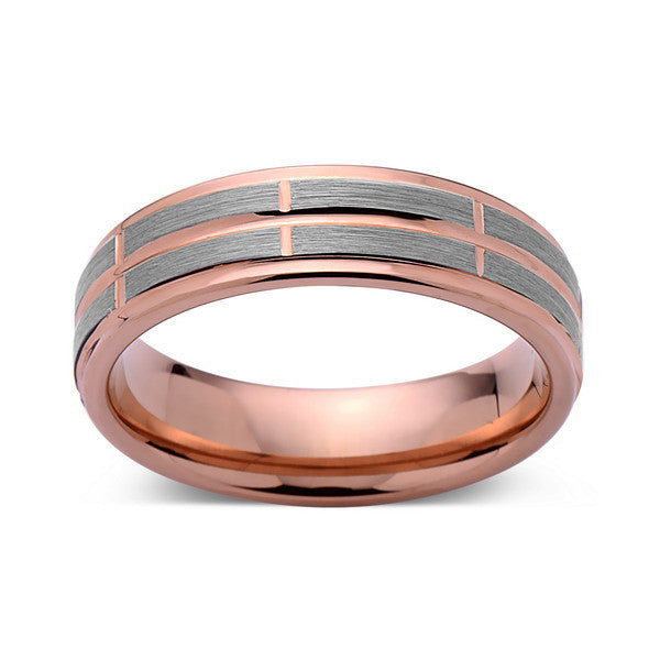 Rose Gold Tungsten Ring - Gray Brushed Wedding Band - 6 mm Ring - Unique Engagment Band - Comfort Fit - LUXURY BANDS LA