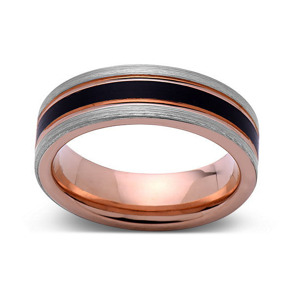 Rose Gold Tungsten Wedding Band - Gray Brushed Ring - Pipe Cut - 6mm Ring - Unique Engagement Band - Comfort Fit - LUXURY BANDS LA