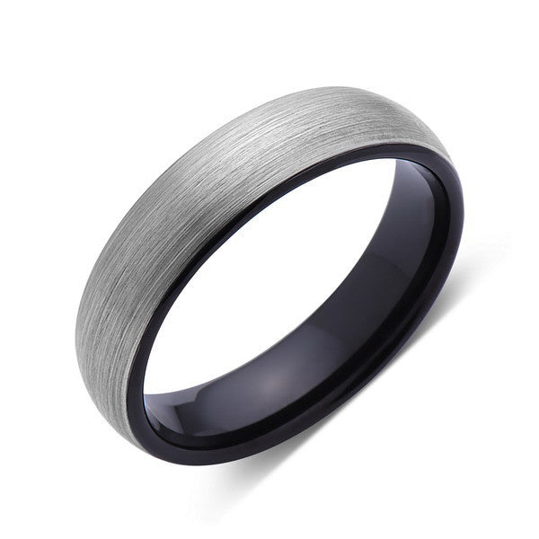 Brushed Tungsten Ring - Dome - Gray Brushed - Black - 6mm - Mens Ring - Comfort Fit - LUXURY BANDS LA