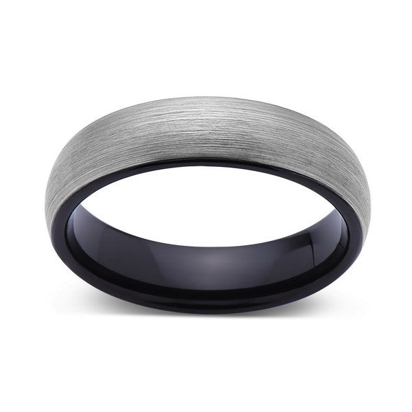 Brushed Tungsten Ring - Dome - Gray Brushed - Black - 6mm - Mens Ring - Comfort Fit - LUXURY BANDS LA