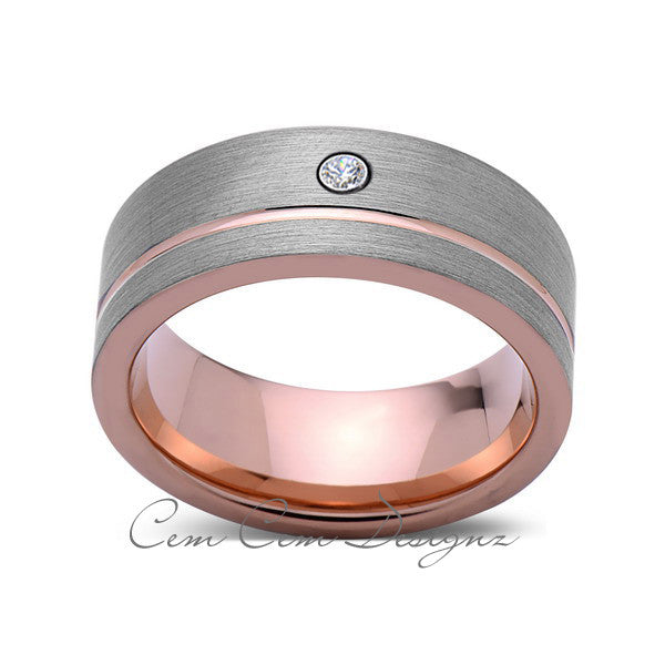 8mm,Mens,Diamond Ring,Brushed,Rose Gold,Tungsten Ring,Rose Gold,Wedding Band,Comfort Fit - LUXURY BANDS LA